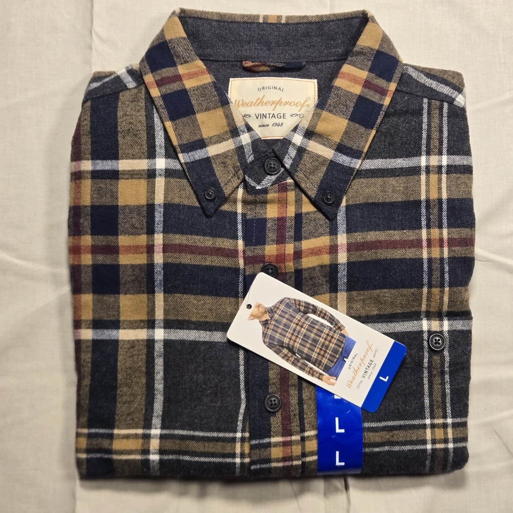 NWT Weatherproof Vintage Men's Flannel Shirt, Multi Color, Size Large